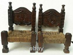 Antique Old Wood Chair Hand Carved Miniature Furniture Girls Toy Doll House 2 Pc