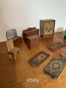Antique Original Handmade Apprentice Pieces Dolls Furniture And Miniature Rugs