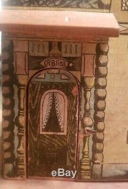 Antique R. Bliss 2 Story Paper Litho Over Wood Dollhouse
