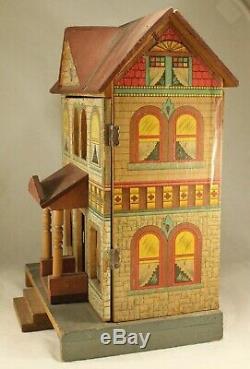 Antique R Bliss Two Storey Wood & Lithograph Dollhouse w Hinged Front No 571 8