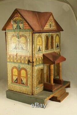 Antique R Bliss Two Storey Wood & Lithograph Dollhouse w Hinged Front No 571 8