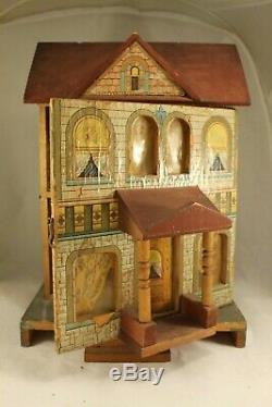 Antique R Bliss Two Storey Wood & Lithograph Dollhouse w Hinged Front No 571 8