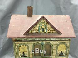 Antique R. Bliss Wooden Dollhouse Lithograph Wood Doll House 2 Story DD343