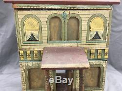 Antique R. Bliss Wooden Dollhouse Lithograph Wood Doll House 2 Story DD343