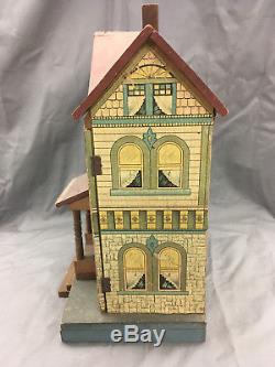 Antique R. Bliss Wooden Dollhouse Lithograph Wood Doll House 2 Story DD343