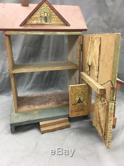 Antique R. Bliss Wooden Dollhouse Lithograph Wood Doll House 2 Story DD343