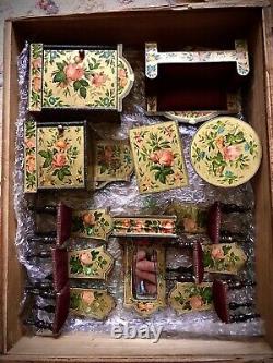 Antique Rare Set Of German Lithographed Dolls House Furniture Circa 1870