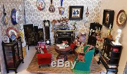 Antique Rococo Victorian Parlor Fireplace 100+pc Dollhouse Full Living Room 112