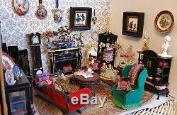 Antique Rococo Victorian Parlor Fireplace 100+pc Dollhouse Full Living Room 112