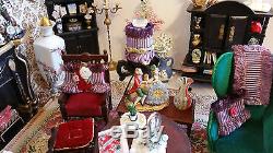 Antique Rococo Victorian Parlor Fireplace 100+pc Dollhouse Full Living Room 112