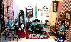 Antique Rococo Victorian Parlor Fireplace 100+pc Dollhouse Full Living Room 112