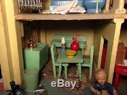 Antique Schoenhut Doll House with Original Furniture & 2 Rare Dolls + extras