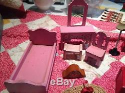 Antique Schoenhut Doll House with Original Furniture & 2 Rare Dolls + extras