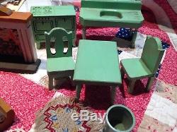 Antique Schoenhut Doll House with Original Furniture & 2 Rare Dolls + extras