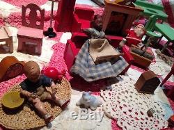 Antique Schoenhut Doll House with Original Furniture & 2 Rare Dolls + extras