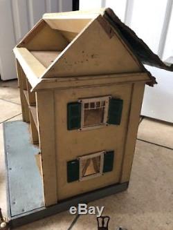 Antique Schoenhut Doll House with Original Furniture & 3 Rare Dolls