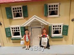 Antique Schoenhut Wooden Doll House with German Dollhouse Dolls