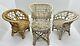 Antique Set 4 Collectable Woven Wood Handmade Miniature Doll House Furniture