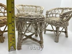 Antique Set 4 Collectable Woven WOod Handmade Miniature Doll House Furniture