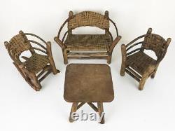 Antique Set 4 Victorian Adirondack Wood Hand-Made Miniature Doll House Furniture