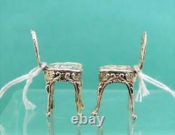 Antique Sterling Silver Miniature Dolls House Chairs 4 cm h x 2 cm marks poor