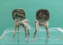 Antique Sterling Silver Miniature Dolls House Chairs 4 x 2 cm hallmarks poor