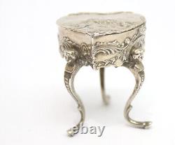 Antique Sterling solid silver box Repousse Rococo 1896 SB miniature dolls house