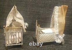 Antique Twin German doll house crib canopy bed set 2