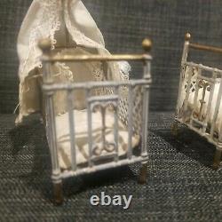 Antique Twin German doll house crib canopy bed set 2