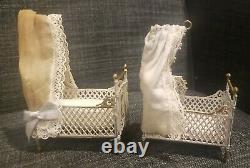 Antique Twin German doll house crib canopy bed set 2