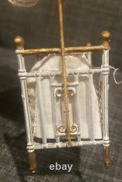 Antique Twin German doll house crib canopy bed set 2