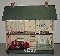 Antique Vintage American Dollhouse Folk Art Rug Grandfather Clock Radio All Wood