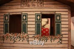Antique Vintage Converse Dollhouse Wooden with Litho Windows Door and Shrubs
