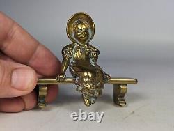 Antique c1900s Collection Brass Miniature Figure Girl Stool Cat for Dolls House