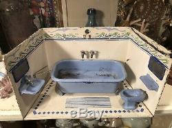 Antique circa 1900 German Marklin Miniature Bathroom Dollhouse Room Toy Complete