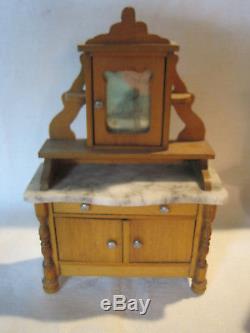 Antique dollhouse Schneegas furniture, sideboard, chairs, secretary desk German