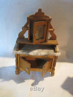 Antique dollhouse Schneegas furniture, sideboard, chairs, secretary desk German