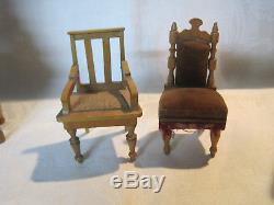 Antique dollhouse Schneegas furniture, sideboard, chairs, secretary desk German