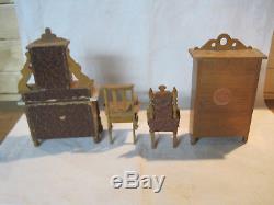 Antique dollhouse Schneegas furniture, sideboard, chairs, secretary desk German