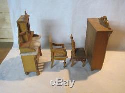 Antique dollhouse Schneegas furniture, sideboard, chairs, secretary desk German