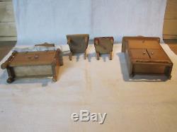 Antique dollhouse Schneegas furniture, sideboard, chairs, secretary desk German