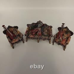 Antique miniature Furniture Sofa & 2 Arm Chairs For Dolls House Scene Very Rare