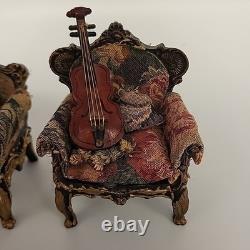 Antique miniature Furniture Sofa & 2 Arm Chairs For Dolls House Scene Very Rare