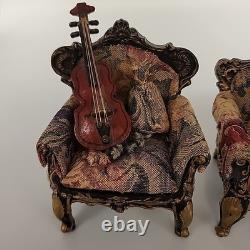 Antique miniature Furniture Sofa & 2 Arm Chairs For Dolls House Scene Very Rare