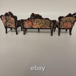 Antique miniature Furniture Sofa & 2 Arm Chairs For Dolls House Scene Very Rare