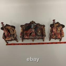Antique miniature Furniture Sofa & 2 Arm Chairs For Dolls House Scene Very Rare