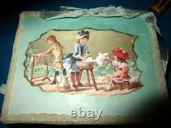 Antique miniature doll set/doll house furnitures in Chromo/Scrap box / Germany