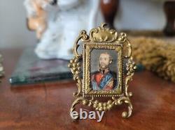 Antique miniature dolls house gilt picture frame and gilt photo album