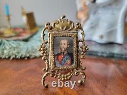 Antique miniature dolls house gilt picture frame and gilt photo album