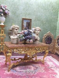 Artisan John Hodgson Dollhouse Miniature Marble Top & 22kt Gold Table Pineapple